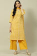 Yellow Cotton Blend Woven Straight Kurta Suit Set image number 7