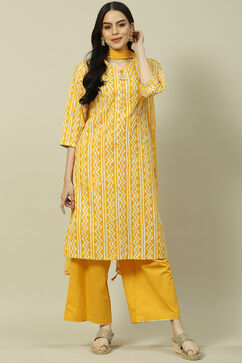 Yellow Cotton Blend Woven Straight Kurta Suit Set image number 7