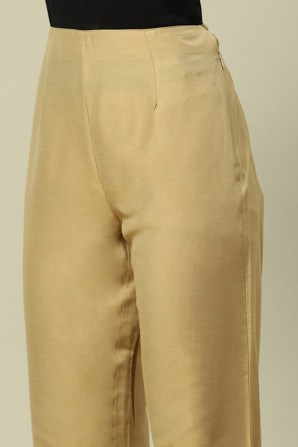 Gold-Toned Viscose Yard-Dyed Slim Fit Pants image number 1
