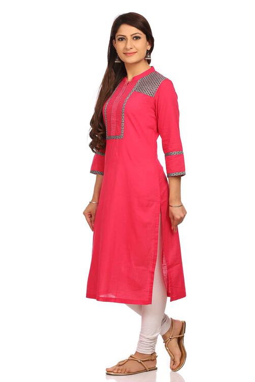 Pink Straight Cotton Kurta image number 2