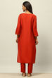 Rust-Red Viscose Blend Straight Solid Kurta Palazzo Suit Set image number 4