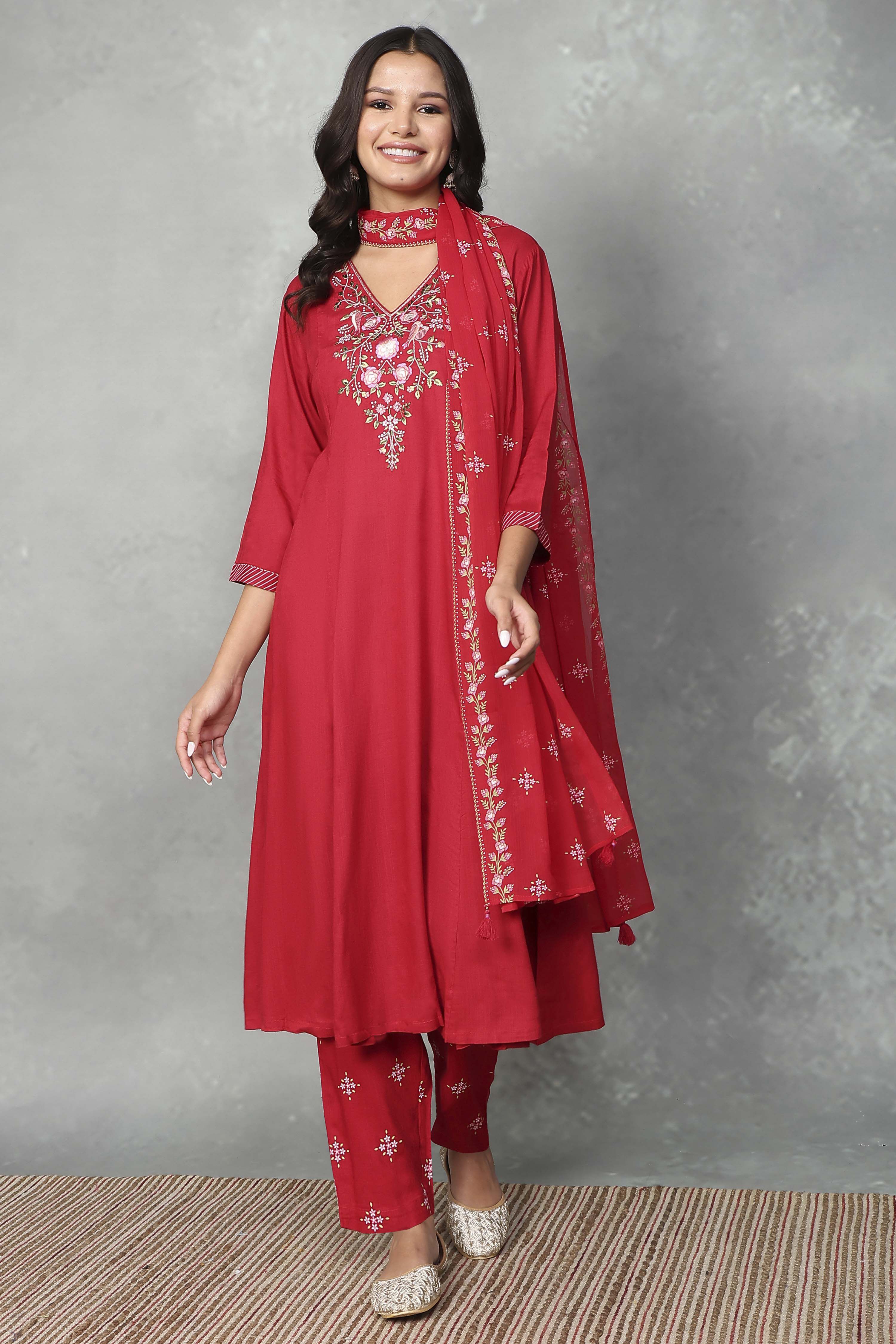 Sage Green Embroidered Kalidar Suit Set image number 6