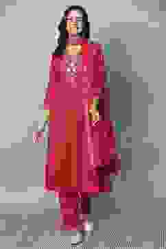 Red Embroidered Kalidar Suit Set image number 6