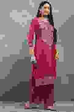 Purple Viscose Straight Kurta Pants Set image number 5