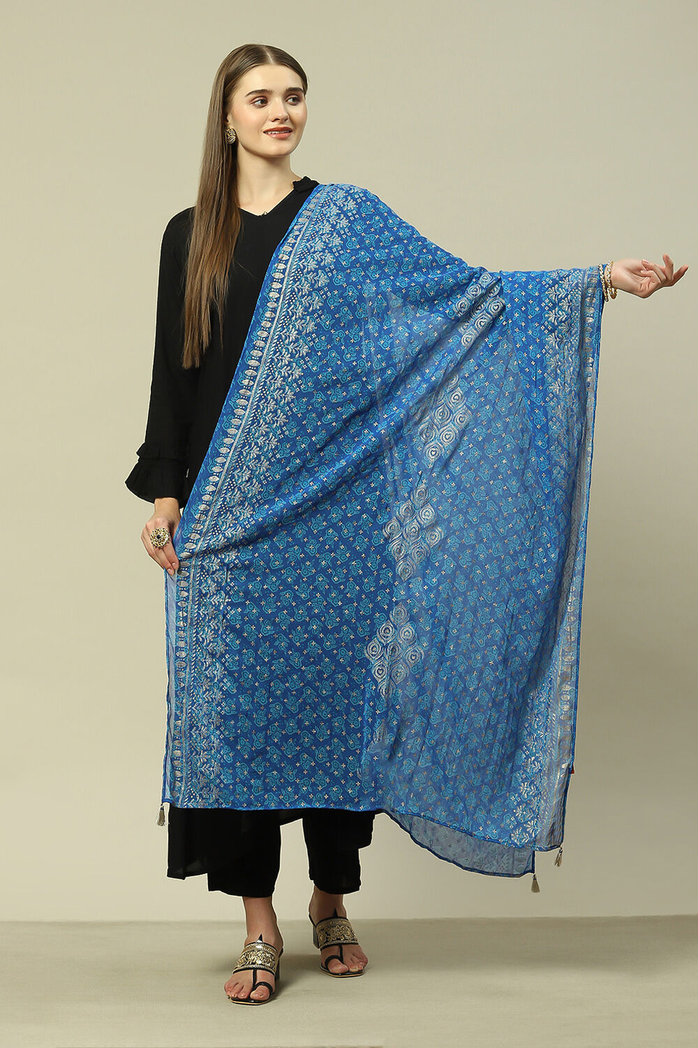 Blue Polyester Printed Dupatta image number 0