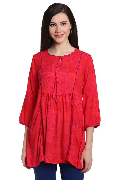 Pink Viscose Flared Indie Top image number 0