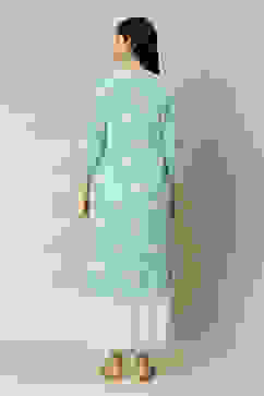 Mint Green Viscose Straight Printed Kurta image number 4