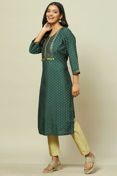 Green LIVA Straight Kurta image number 2