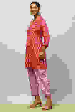 Red Viscose Blend Kalidar Printed Kurta Palazzo Suit Set image number 3