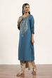 Aqua Viscose Rayon Straight Kurta Pants Set image number 3