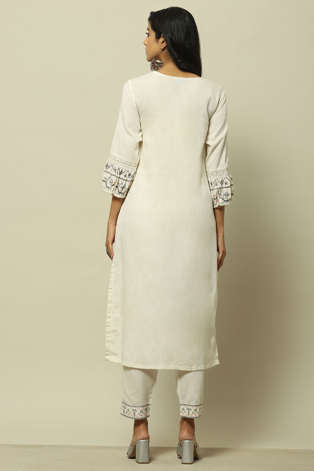 Off-white Printed Straight Kurta image number 3