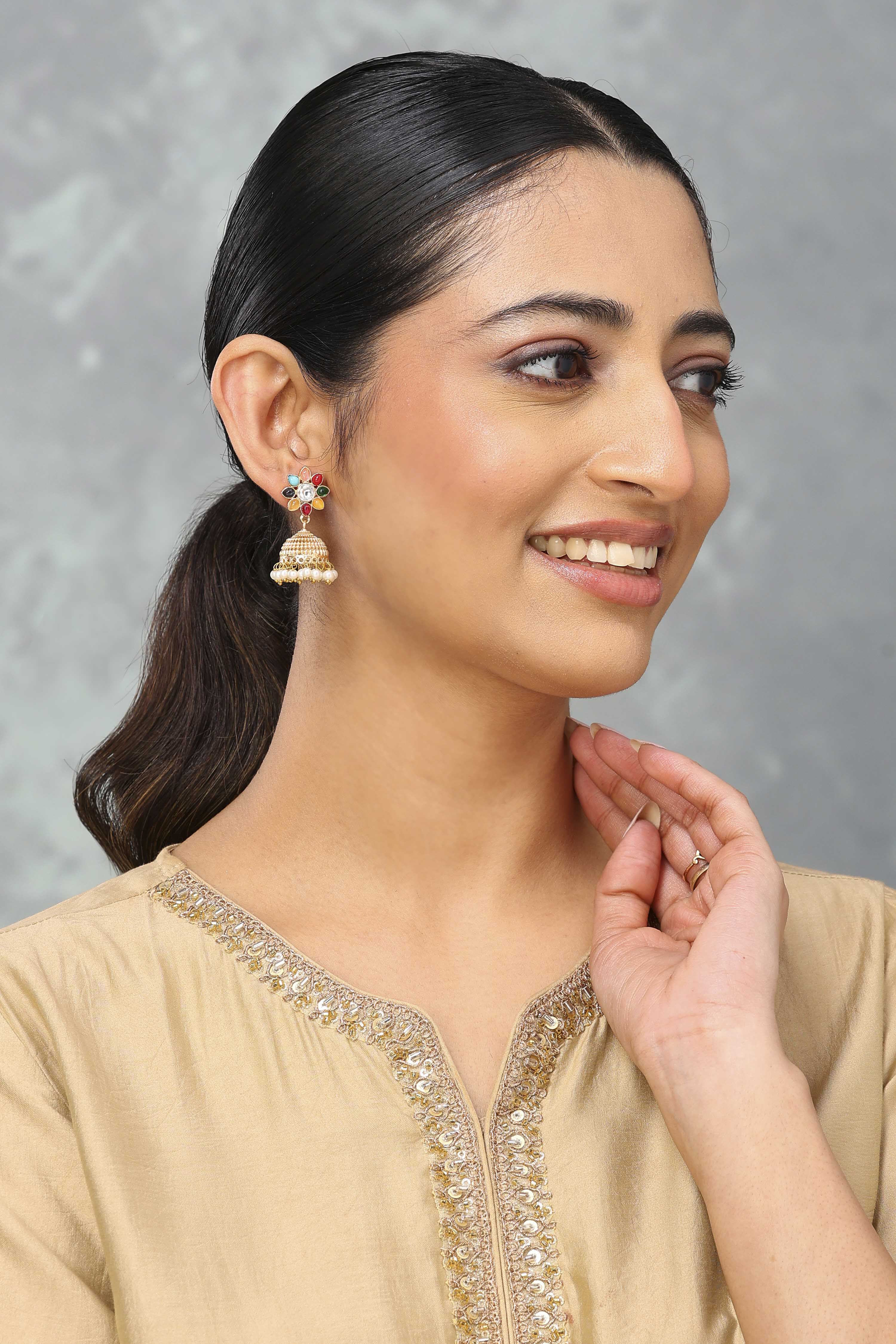 Multicolor Brass Jhumka image number 3