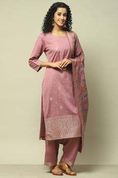 Mauve Poly Viscose Straight Yarndyed Kurta Palazzo Suit Set image number 6
