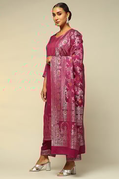 Phalsa Acrylic Straight Yarn Dyed Kurta Palazzo Suit Set image number 3
