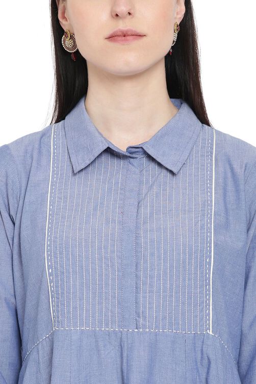 Light-Blue Chambray Kalidar Kurta image number 1