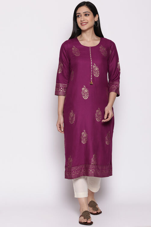 Purple Viscose Rayon Kurta image number 0