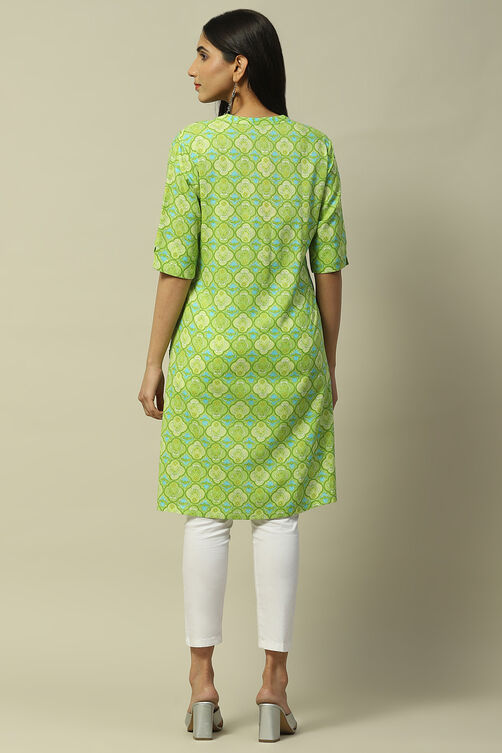 Green Rayon Staight Kurta image number 3