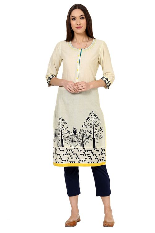 Beige Straight Cotton Kurta image number 0