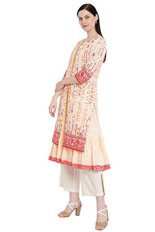 Peach Cotton Front Open Kurta image number 2
