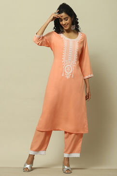 Coral Rayon Slub Straight Kurta image number 0