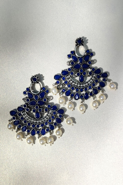Dark Blue Metal Brass Earring image number 0