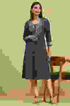 Blue Viscose Blend Printed Gathered Kurta image number 0