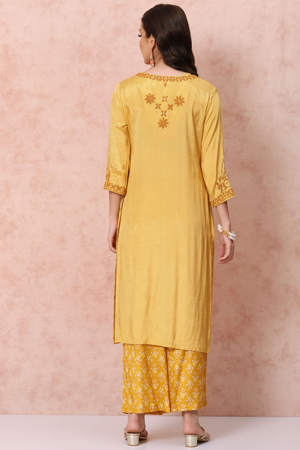 Yellow LIVA Straight Suit Set image number 4