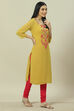 Lime Green Cotton Blend Straight Kurta image number 5