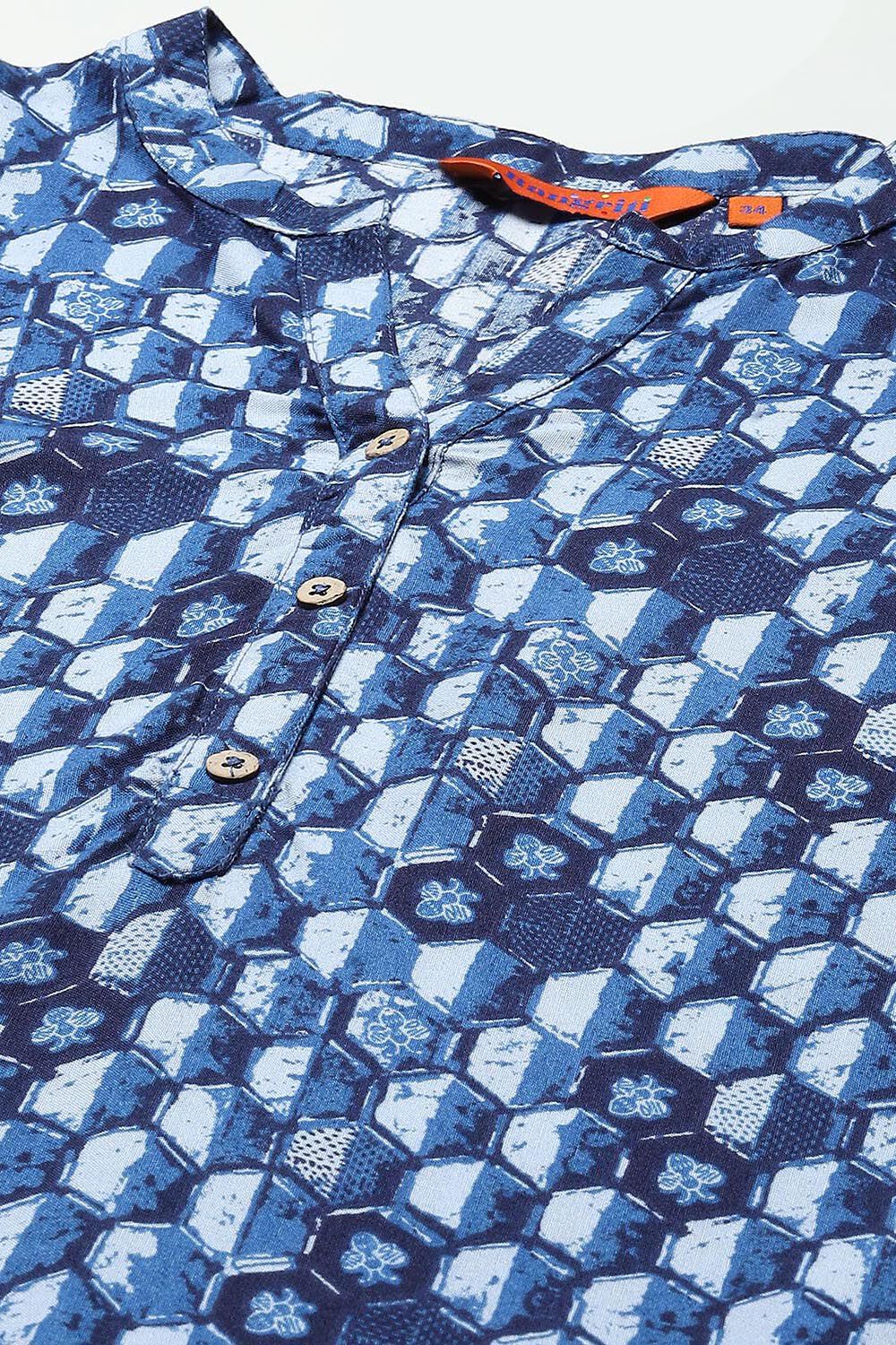 Indigo Blue LIVA Straight Printed Kurta image number 1