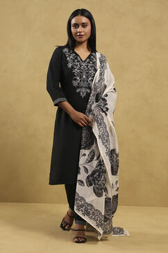 Black Viscose Blend Solid Straight Suit Set image number 7