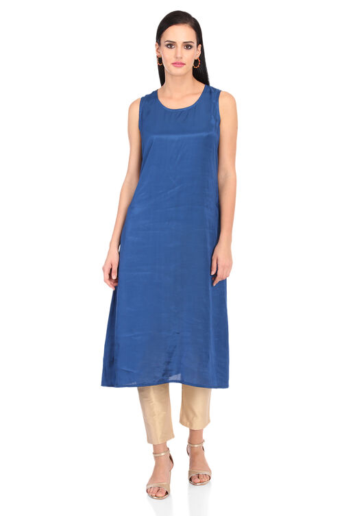 Turquoise Front Open Cotton Kurta image number 5