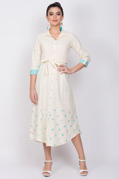 Turquoise Cotton A-Line Dress image number 0
