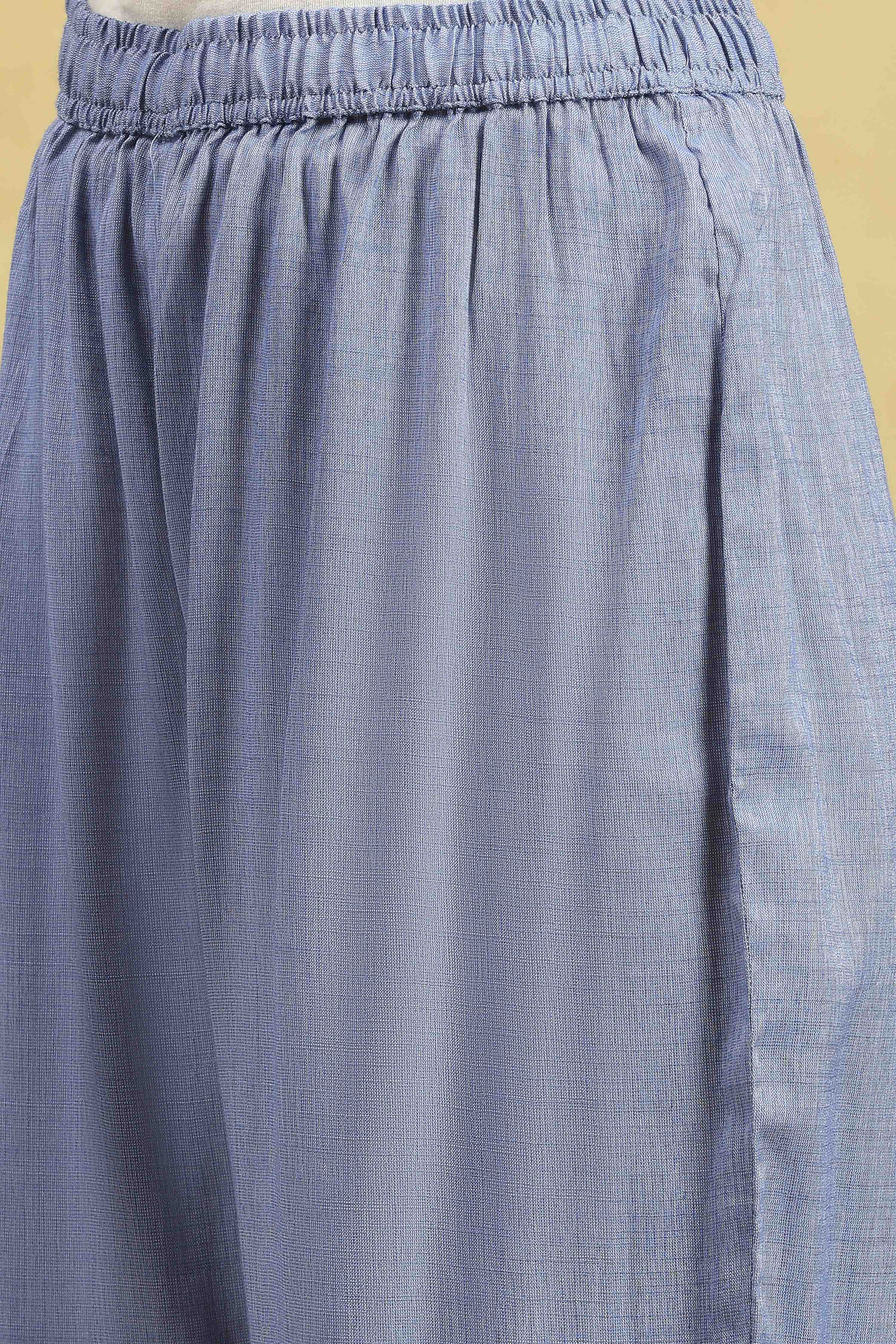 Blue Viscose Blend Printed A-Line Kurta Pants Set image number 2