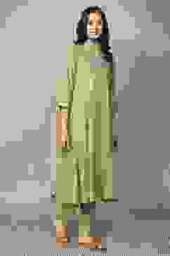 Sage Green Embroidered Kalidar Suit Set image number 5