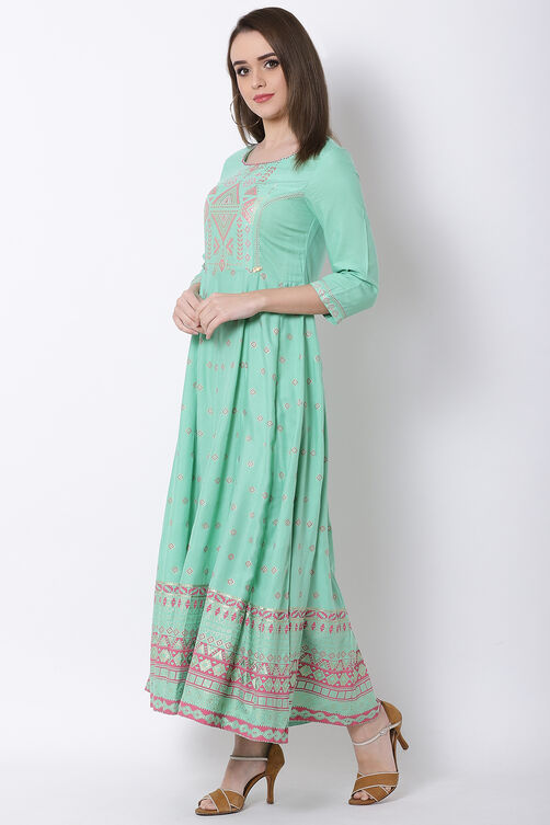 Mint Green Viscose Kalidar Dress image number 2