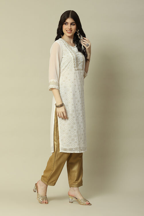 White Cotton Blend Straight Kurta image number 3