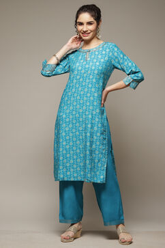 Blue Art Silk Straight Suit Set image number 0