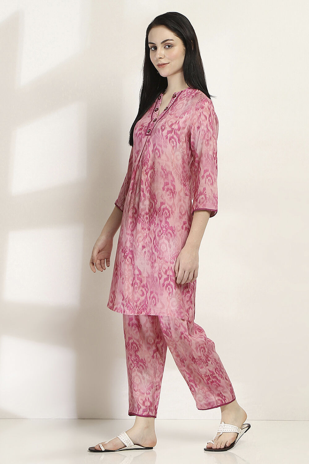 Pink Printed Straight Co-ord Set image number 3