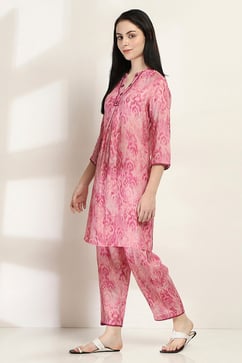 Pink Printed Straight Co-ord Set image number 3