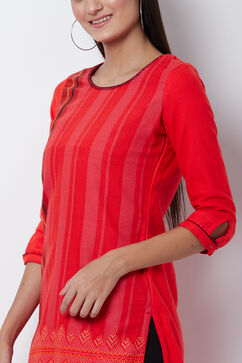 Coral Poly Cotton Straight Kurta image number 1