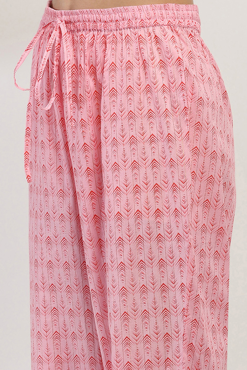 Pink Cotton Printed Straight Suit Set image number 2