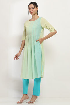 Lime Cotton Straight Kurta image number 2