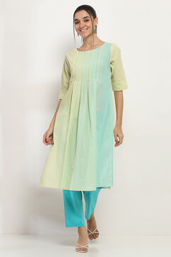 Lime Cotton Straight Kurta image number 5