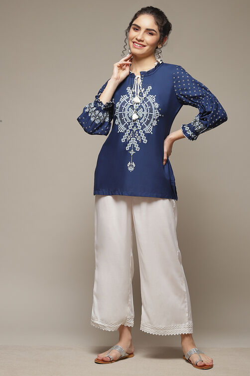 Short Navy Floral Printed Kurta for Casual Charm