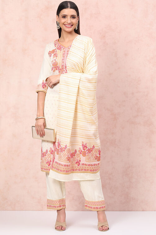 cream art silk straight suit set