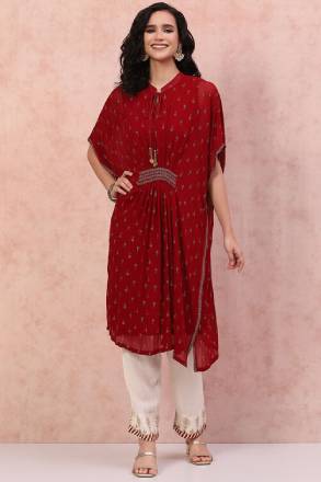 MAROON ART SILK KAFTAN TOP