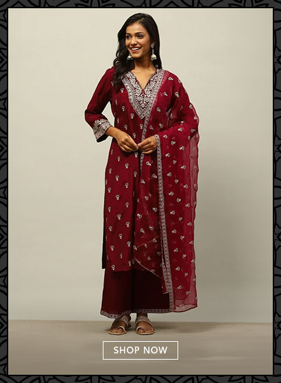 Wine Viscose Shantoon Straight Embroidered Kurta Palazzo Suit Set