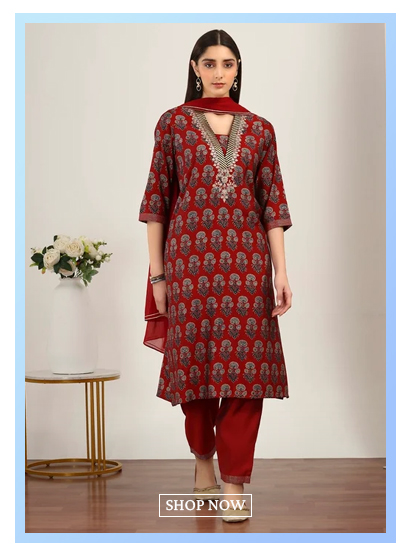 Red Viscose Polyester Straight Suit Sets