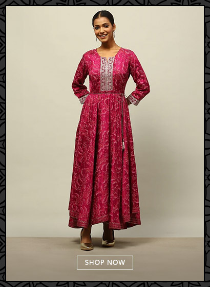 Purple Viscose Shantoon Printed Flared Dress