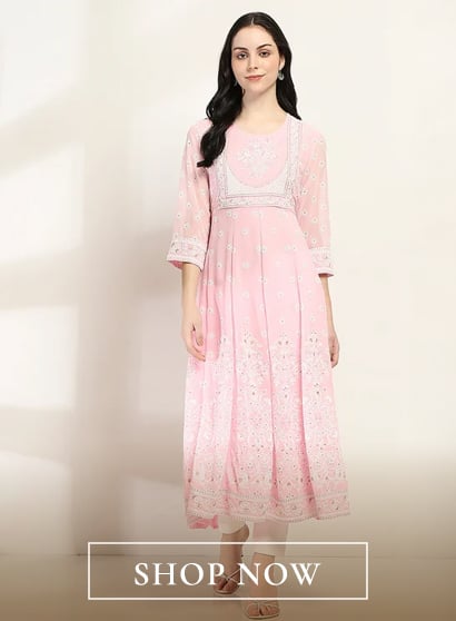 Pink Printed Kalidar Kurta